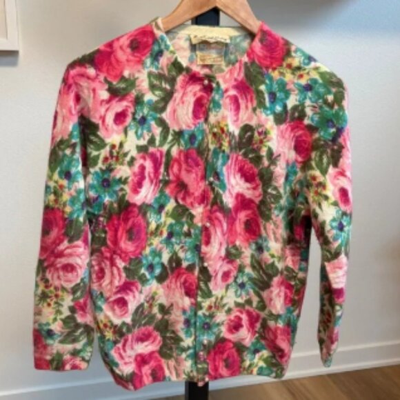 Vintage Angelon by Darlene Angora Rabbit & Lambswool Floral Cardigan, sz Small - Picture 1 of 6